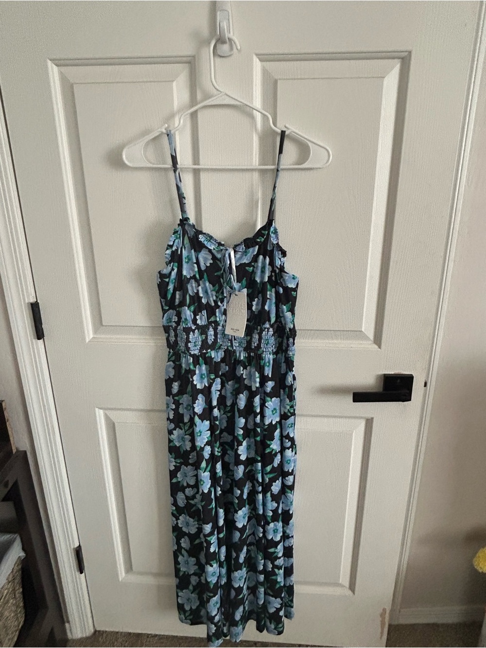 Grace Karin Black Maxi Dress with Light Blue Floral Print
